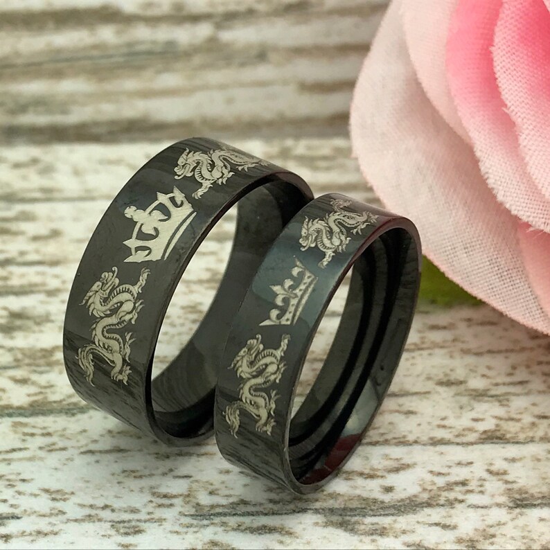 8mm/6mm Dragon Rings His and Hers Ring Personalized Etsy