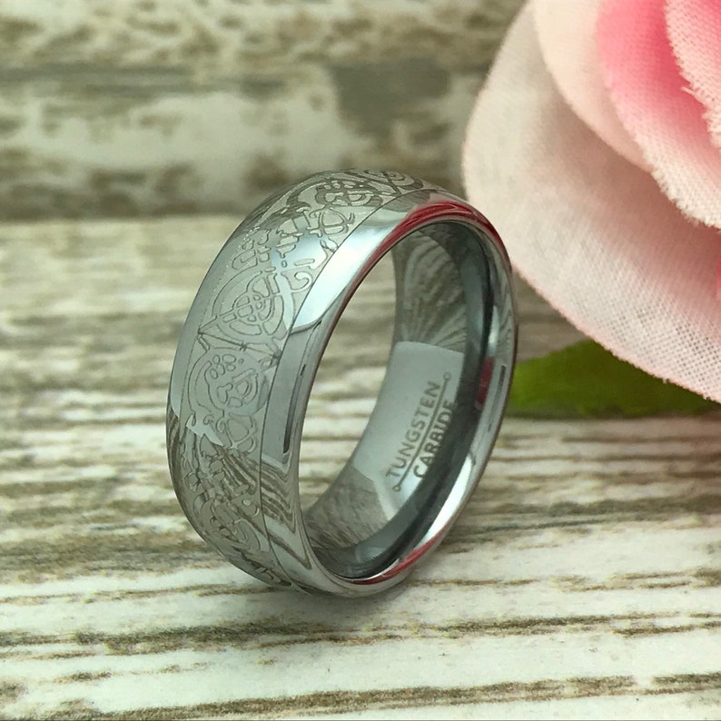 Classic Dome Custom Engraved Tungsten Carbide Ring with Celtic Design Comfort Fit Personalize Rings 8mm Celtic Ring