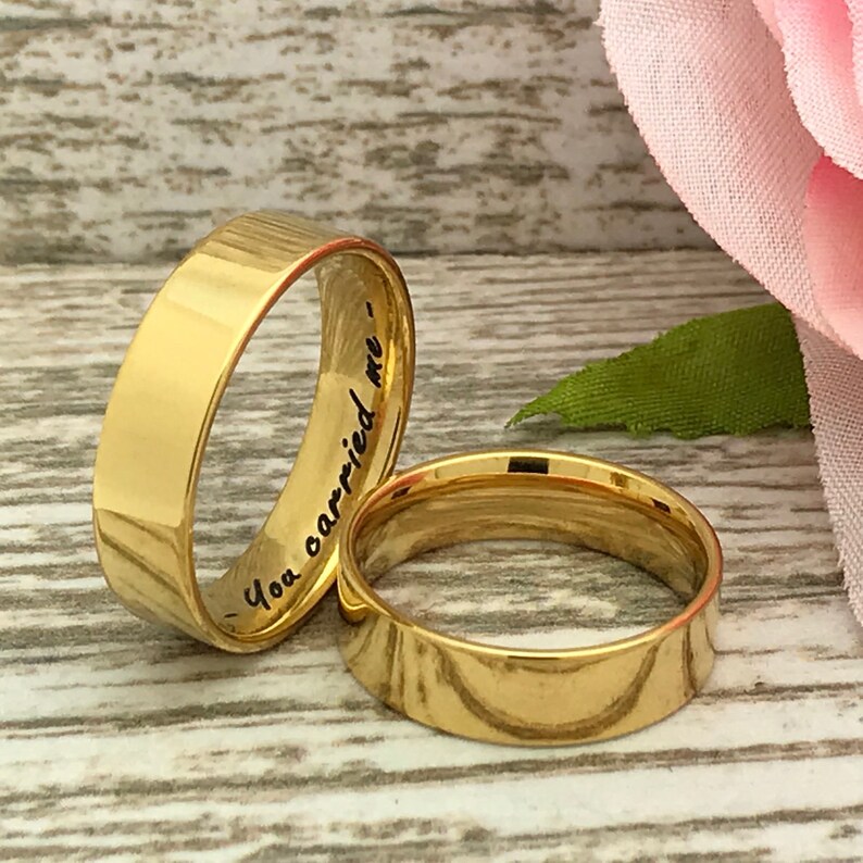 SHJSSR662 6mm5mm Wedding Band Personalized Gold IP Plated Stainless Steel Rings Anniversary Rings Gift for Him Gift for Her