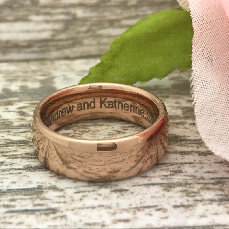 Comfort Fit SHJTCR168 Personalize Rose Gold IP Plated Ring Name Ring Anniversary Rings Classic Dome 7mm Tungsten Ring