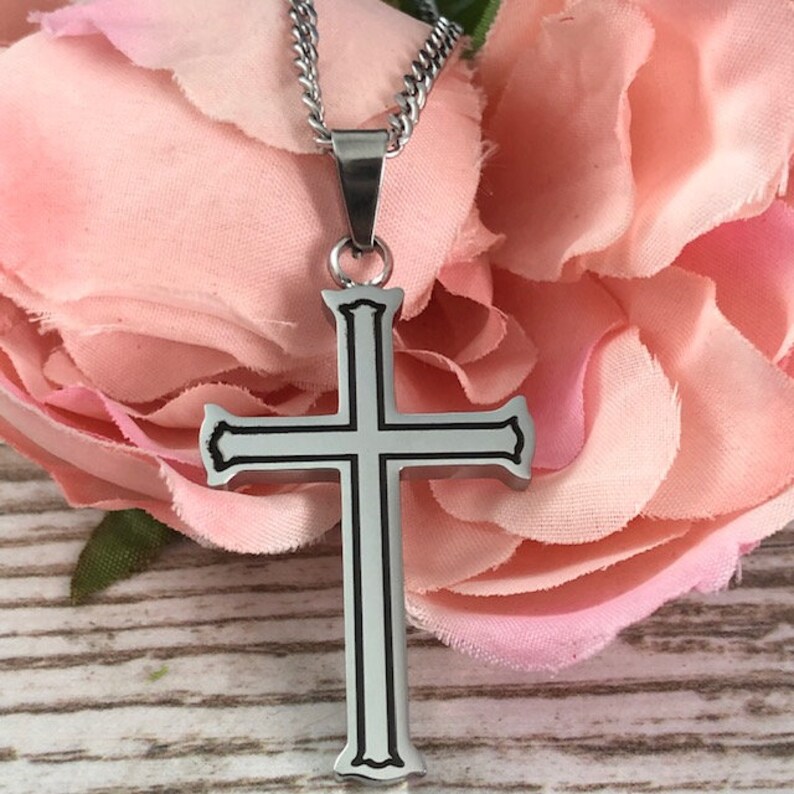 Men's Cross Necklace Personalized Engrave Stainless Steel Etsy