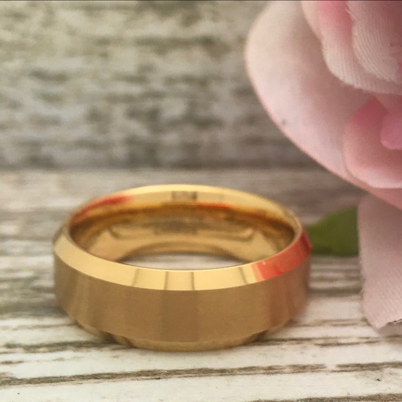 Men/'s Gold IP Plated Tungsten Wedding Ring Personalize Tungsten Ring 8mm Tungsten Ring Gift For Her Gift for Him Anniversary Ring