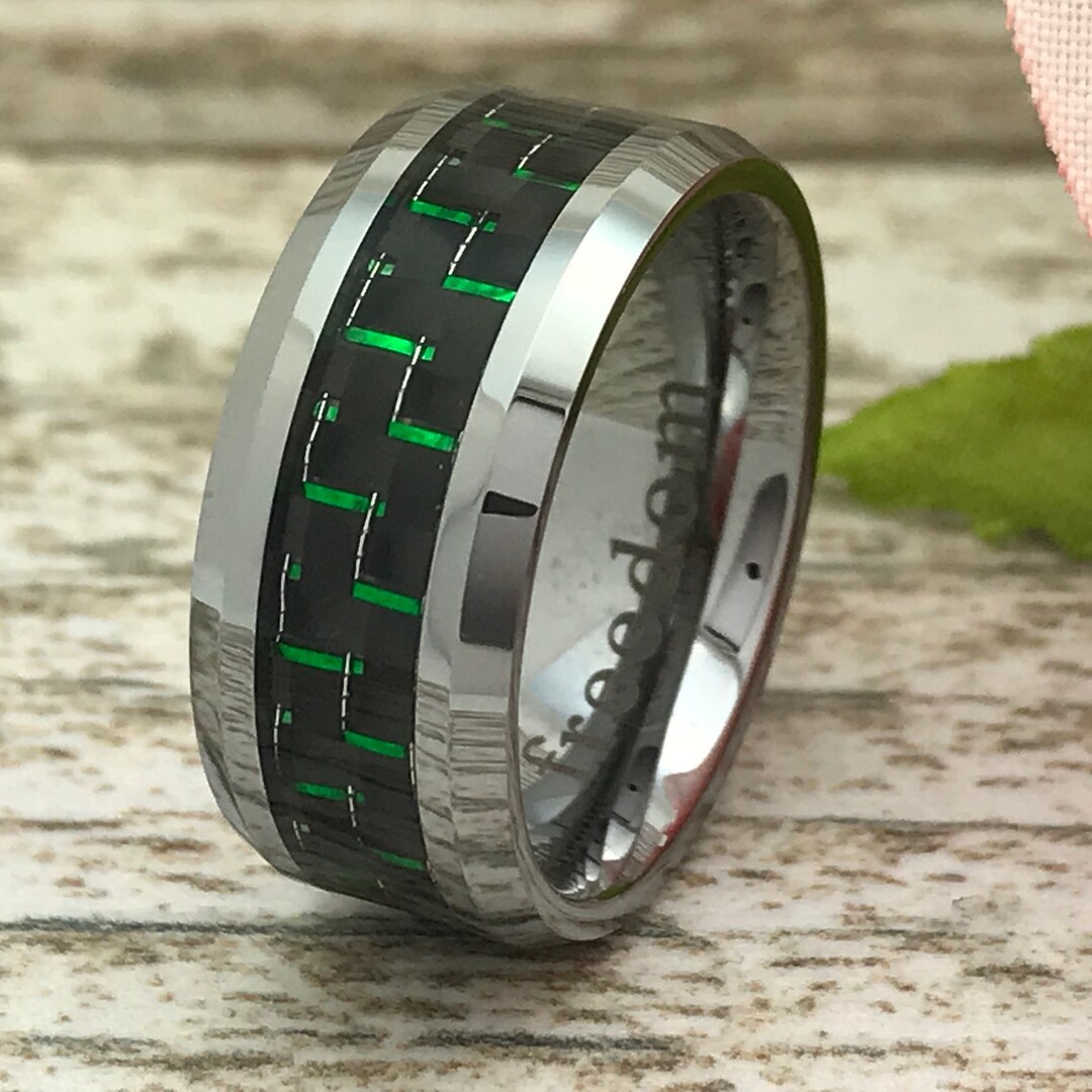 8mm Green Carbon Fiber Tungsten Ring Personalized Tungsten Etsy