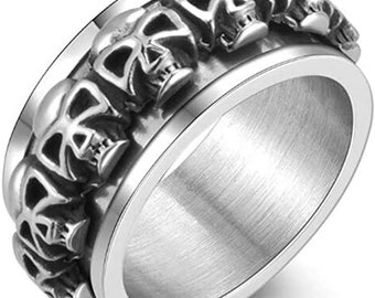 Spinner Ring, GOTHIC Skull Ring, Stainless Steel SPINNER Ring with Skull, Men's Stainless Steel Skull Ring, Gift for Dad