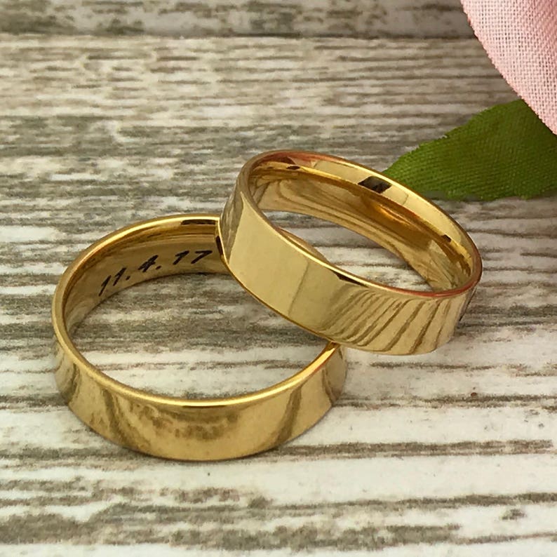 SHJSSR662 6mm5mm Wedding Band Personalized Gold IP Plated Stainless Steel Rings Anniversary Rings Gift for Him Gift for Her