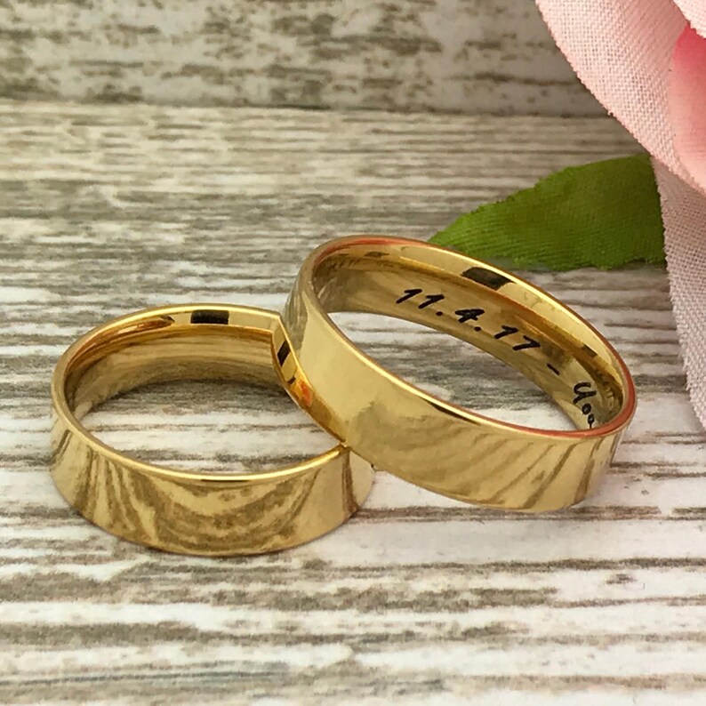 SHJSSR662 6mm5mm Wedding Band Personalized Gold IP Plated Stainless Steel Rings Anniversary Rings Gift for Him Gift for Her