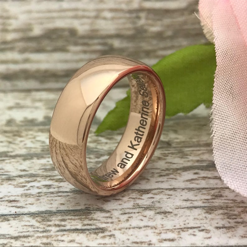 Comfort Fit SHJTCR168 Personalize Rose Gold IP Plated Ring Name Ring Anniversary Rings Classic Dome 7mm Tungsten Ring