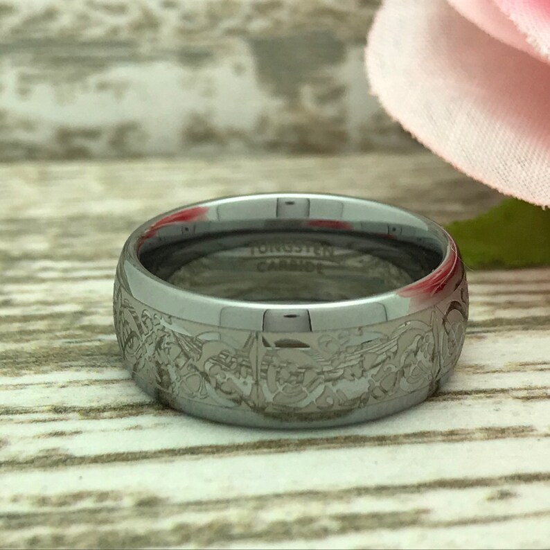 Classic Dome Custom Engraved Tungsten Carbide Ring with Celtic Design Comfort Fit Personalize Rings 8mm Celtic Ring