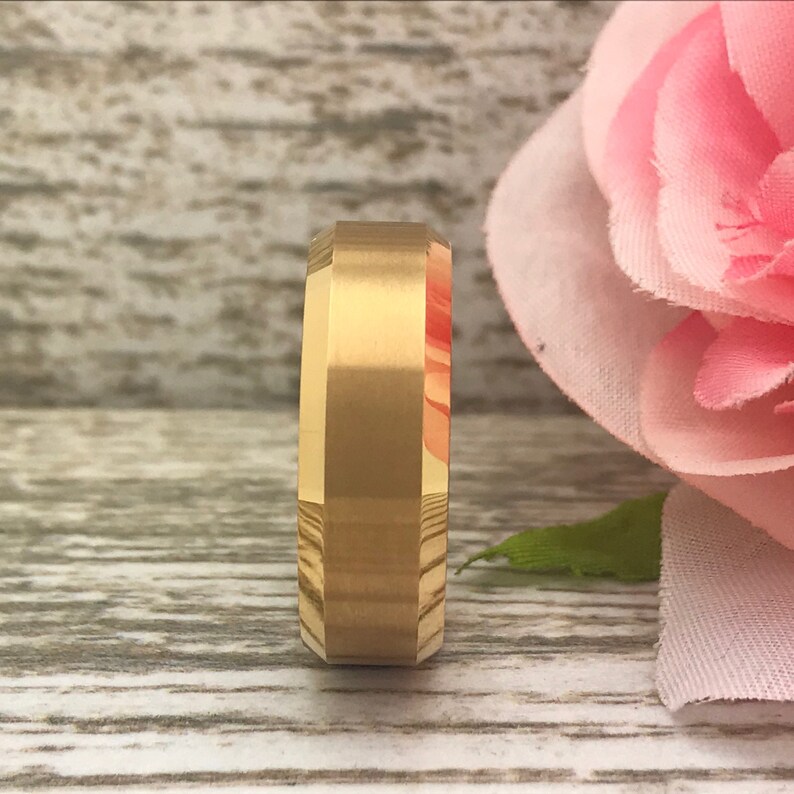 Men/'s Gold IP Plated Tungsten Wedding Ring Personalize Tungsten Ring 8mm Tungsten Ring Gift For Her Gift for Him Anniversary Ring