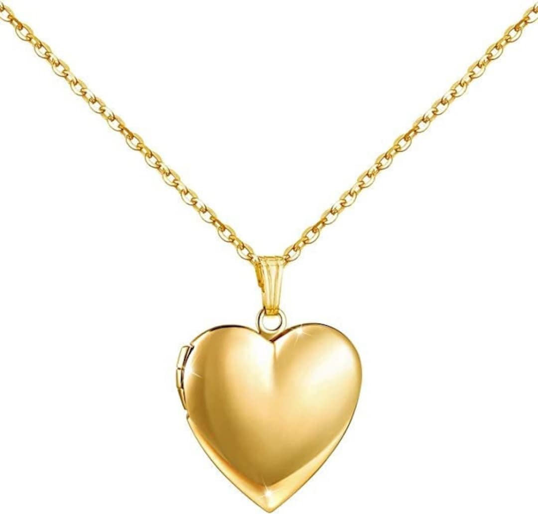 Heart Locket Necklace Photo Lockets That Hold Picture, Gold Plated