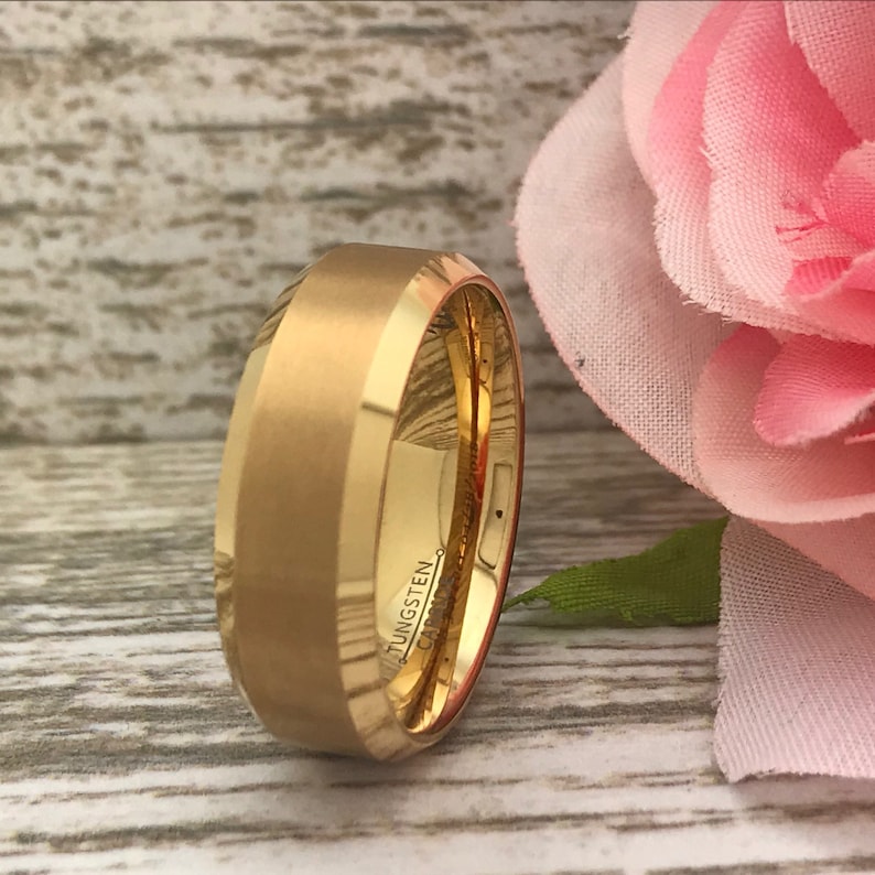 Men/'s Gold IP Plated Tungsten Wedding Ring Personalize Tungsten Ring 8mm Tungsten Ring Gift For Her Gift for Him Anniversary Ring