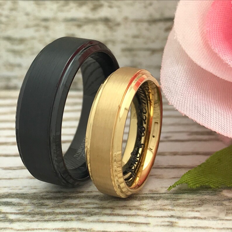 VAKKI 8mm Anelli Neri Per Uomo/Donna Fede Nuziale In Tungsteno Con - Foto 3