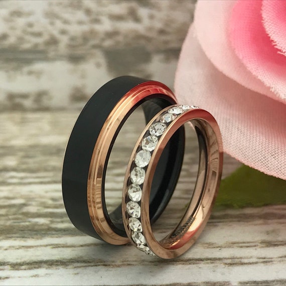 Anillo de titanio y tungsteno de 6MM 3MM para el y para ella anillos de titanio grabados personalizados anillos de aniversario Eternity CZ conjuntos de anillos para parejas Etsy Mexico