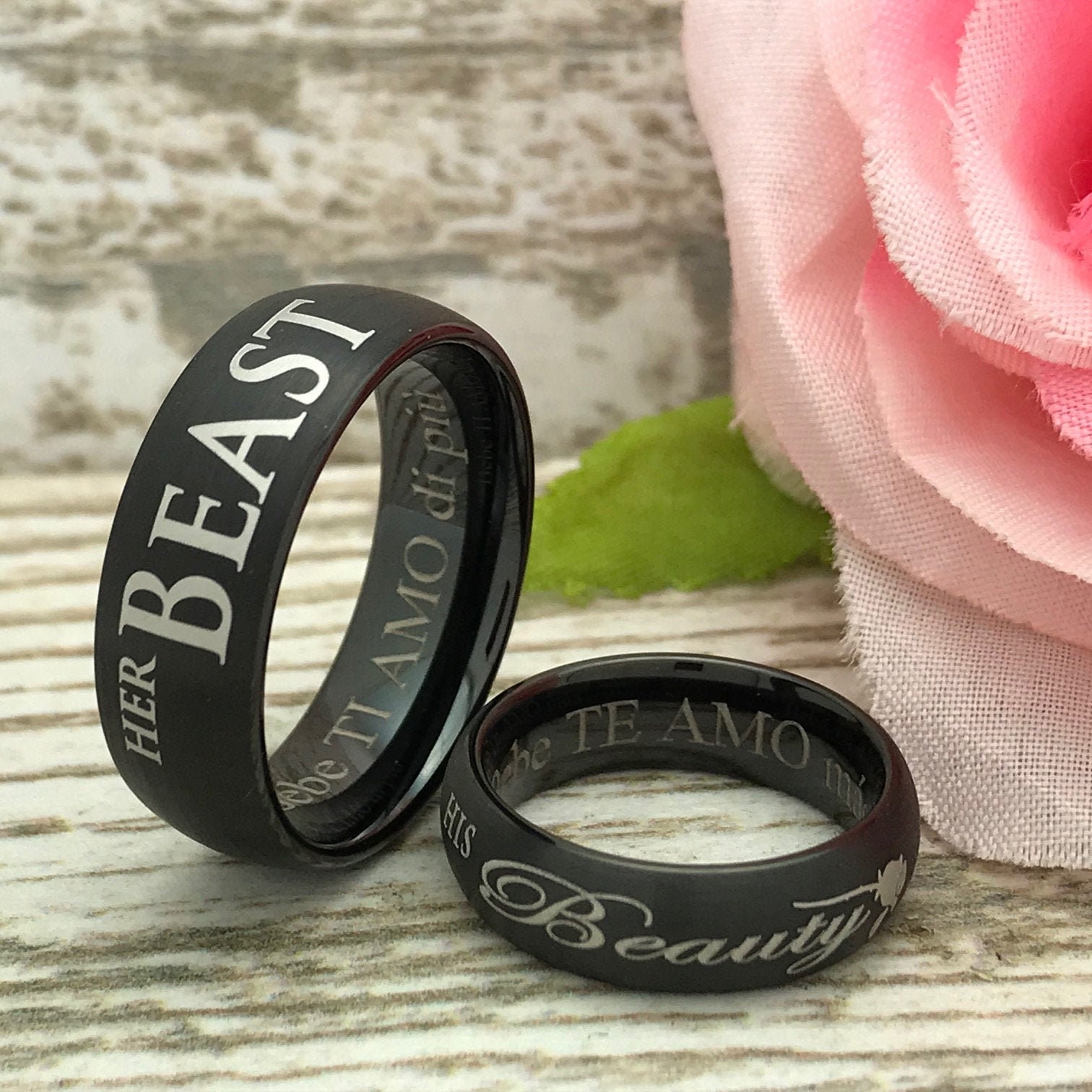 Her Beast His Beauty Ring His and Hers Ring Personalized