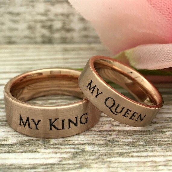 My King My Queen Rings His Hers Tungsten Personalize Rose Gold