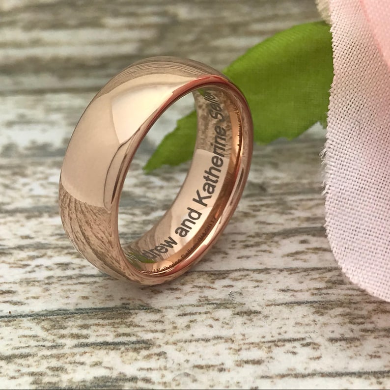 Comfort Fit SHJTCR168 Personalize Rose Gold IP Plated Ring Name Ring Anniversary Rings Classic Dome 7mm Tungsten Ring