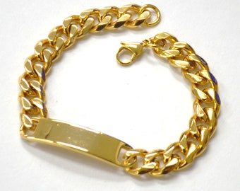 Men's Bracelet Personalize ID Bracelet, Gold Plated Stainless Steel ID Bar Bracelet, Men's Stainless Steel Bracelet, Gift for Dad SHJSSB241