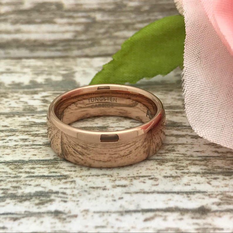 Comfort Fit SHJTCR168 Personalize Rose Gold IP Plated Ring Name Ring Anniversary Rings Classic Dome 7mm Tungsten Ring