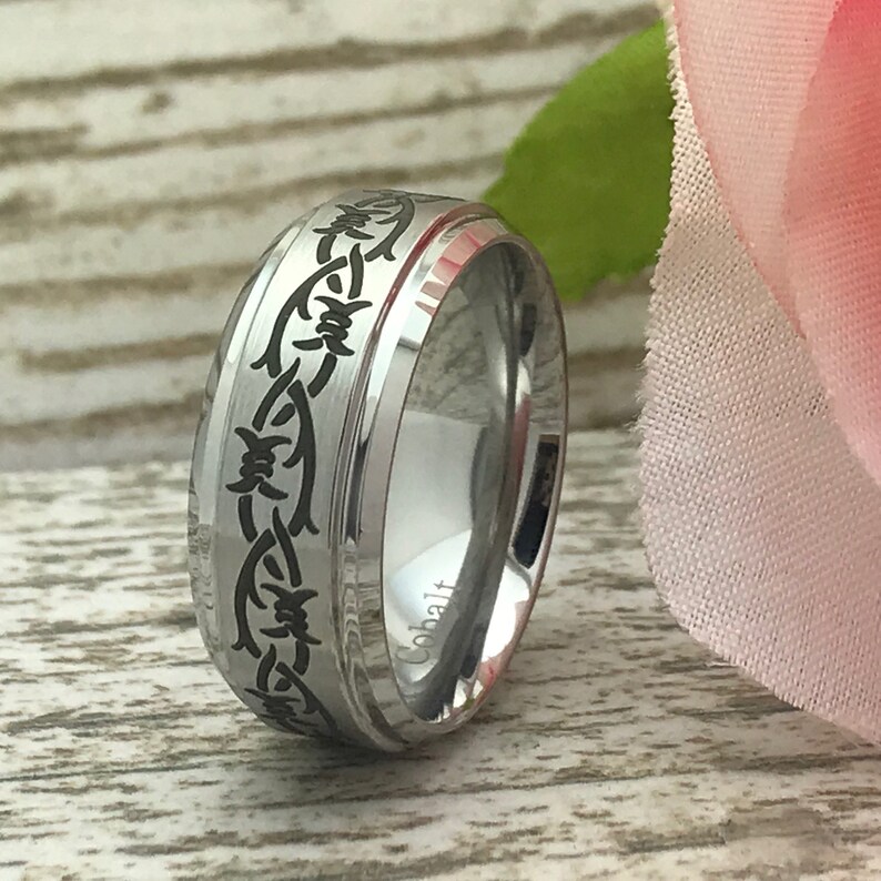 9mm Cobalt Wedding Rings Anniversary Rings SHJTCO058 Gift for Her Gift for Him Personalize Cobalt Rings with laser Barb Wire Design