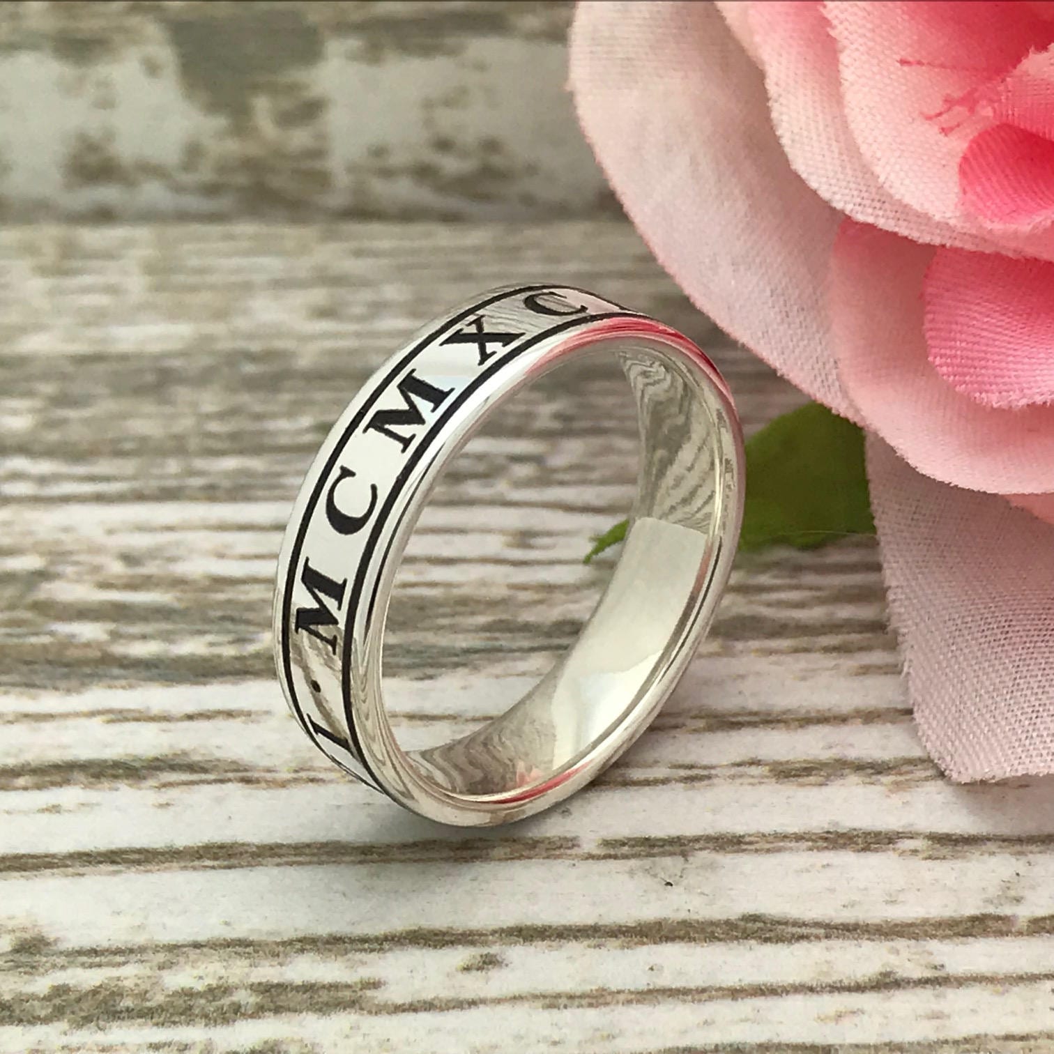 8mm Sterling Silber Ring Gravur Römische Zahl Silber Etsy