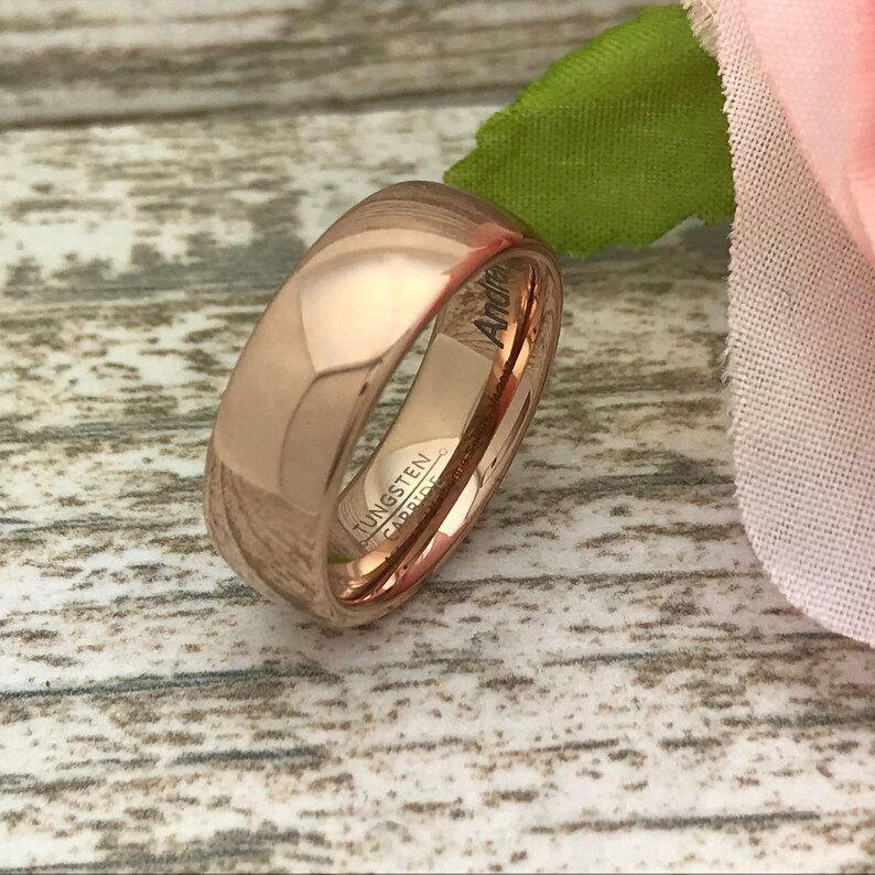 Comfort Fit SHJTCR168 Personalize Rose Gold IP Plated Ring Name Ring Anniversary Rings Classic Dome 7mm Tungsten Ring