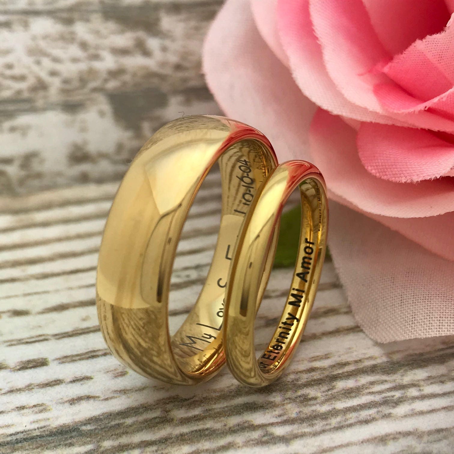 7mm/3mm Tungsten Wedding Rings His and Hers Ring Personalize | Etsy
