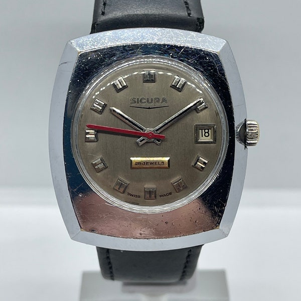 Vintage Sicura Automatic Wrist Watch 25 Jewels Rare Old 1970’s Swiss Made Man’s