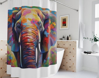 Elephant Shower Curtain / Elephant Gift / Wildlife Art Print / Jungle Kids Bathroom / Jungle Shower Curtain / Floral Animal / Home Essential