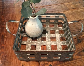 Square Galvanized Basket | Farmhouse Basket | Galvanized Tray | Farmhouse Tray With Handles | Farmhouse Decor | Coffee Table Tray |