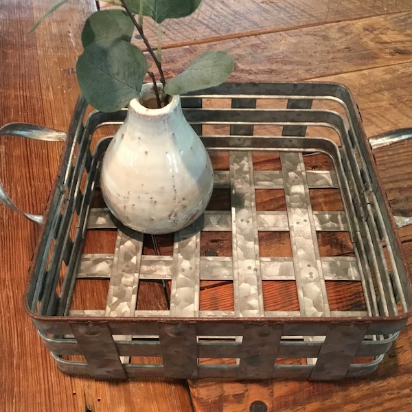 Square Galvanized Basket | Farmhouse Basket | Galvanized Tray | Farmhouse Tray With Handles | Farmhouse Decor | Coffee Table Tray |