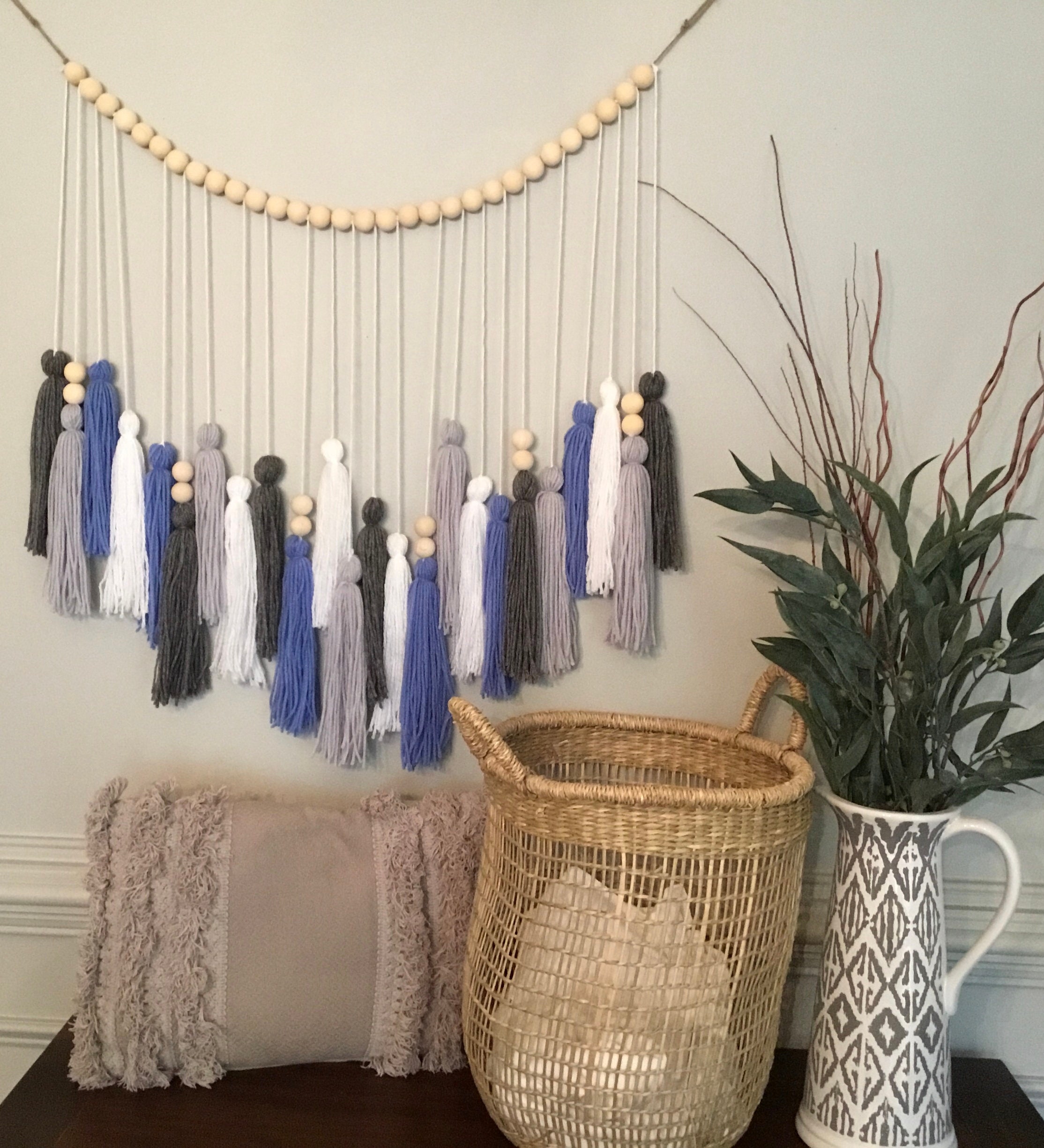 Wood Bead And Tassel Garland Yarn Garland Nursery Decor Etsy