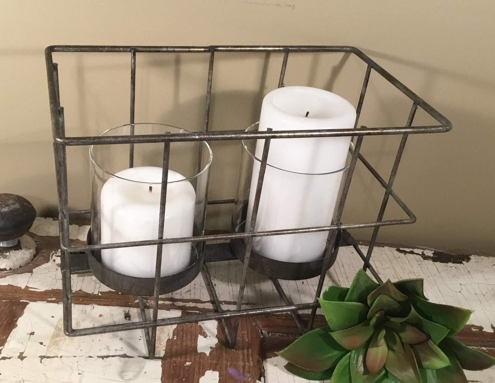 Metal Candle Holder Basket Candle Holder Farmhouse Candle Etsy