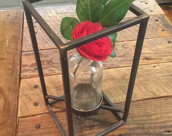 Metal and Glass Vase Farmhouse Decor Glass Vase Metal Etsy