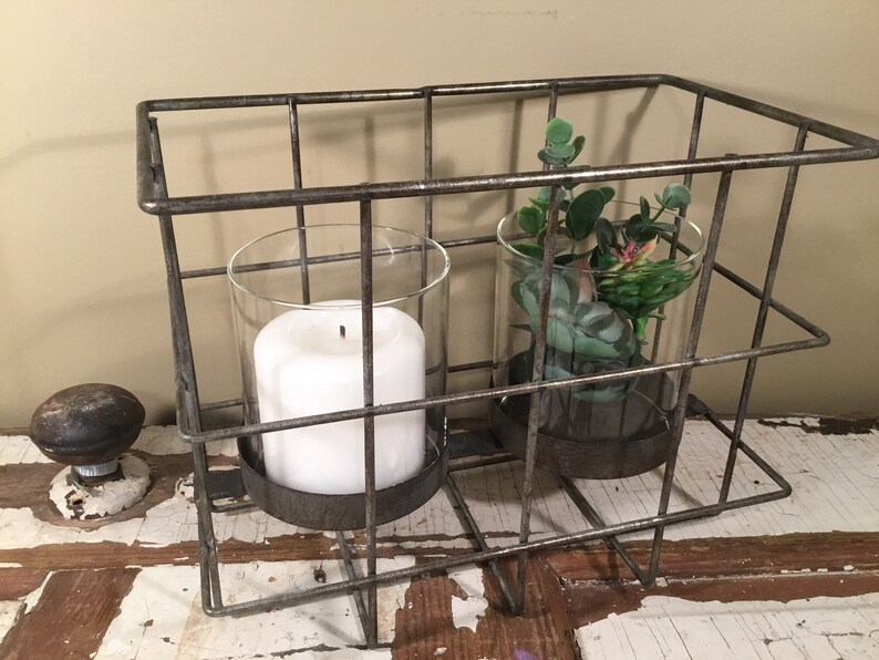 Metal Candle Holder Basket Candle Holder Farmhouse Candle Etsy