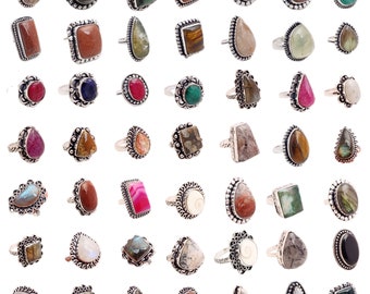 Agate, Labradorite And Mix Gemstone Designer Rings Lot, Wholesale Rings Lot, Mix Size And Shape