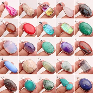 Silver Plated Wholesale Pendant Lot Jewelry For Women - 10 Pcs Silver Pendants - Handmade Gemstone Bezel Pendant Jewelry Gift For Her