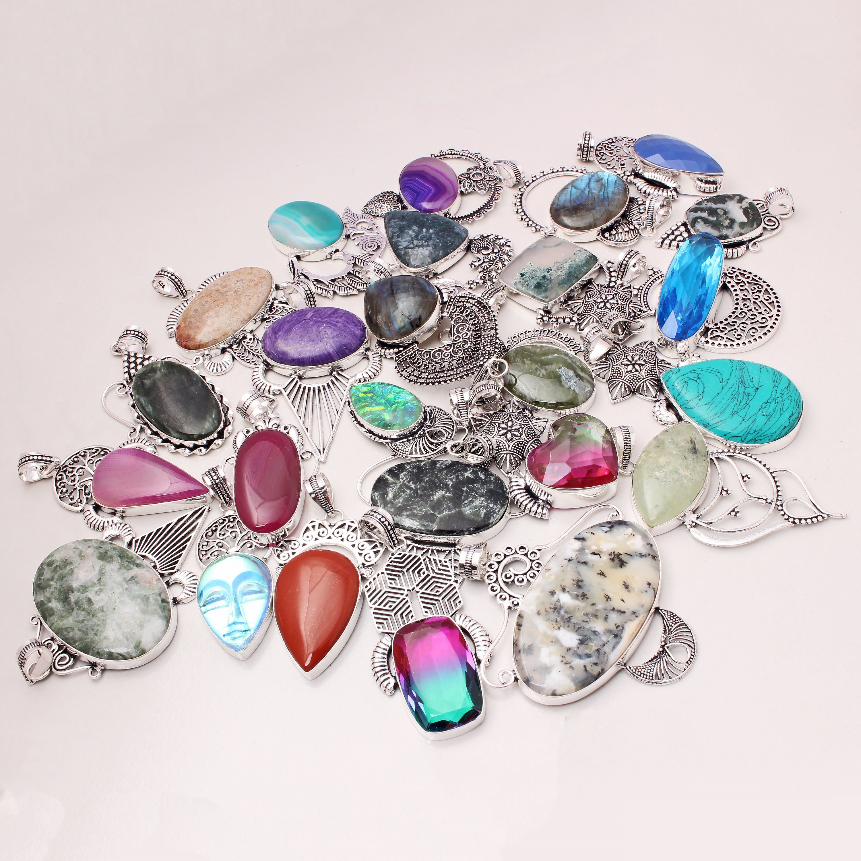 Mixed Gemstone Antique Design Handmade Wholesale Lot Pendant Jewelry Mixed Gemstone Antique Design Handmade Wholesale Lot Pendant Jewelry
