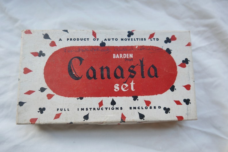 rule book and score cards Barden Canasta used once. full boxed set including plastic score card two sets of De La Rue playing cards