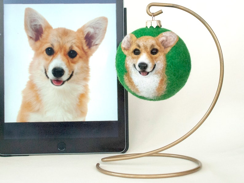 Custom felt ornament Pembroke Welsh Corgi Cardigan from photo Pet owners gift Memorial wool dog portrait