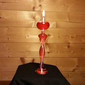 Hand blown glass oil lamp - Pink Lady