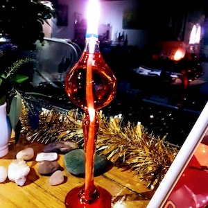 Hand blown glass oil lamp