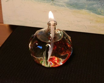 Hand blown glass oil lamp