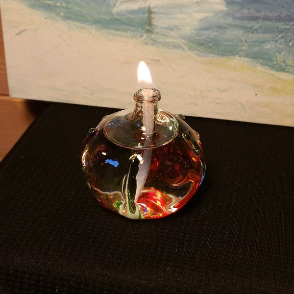 Hand blown glass oil lamp