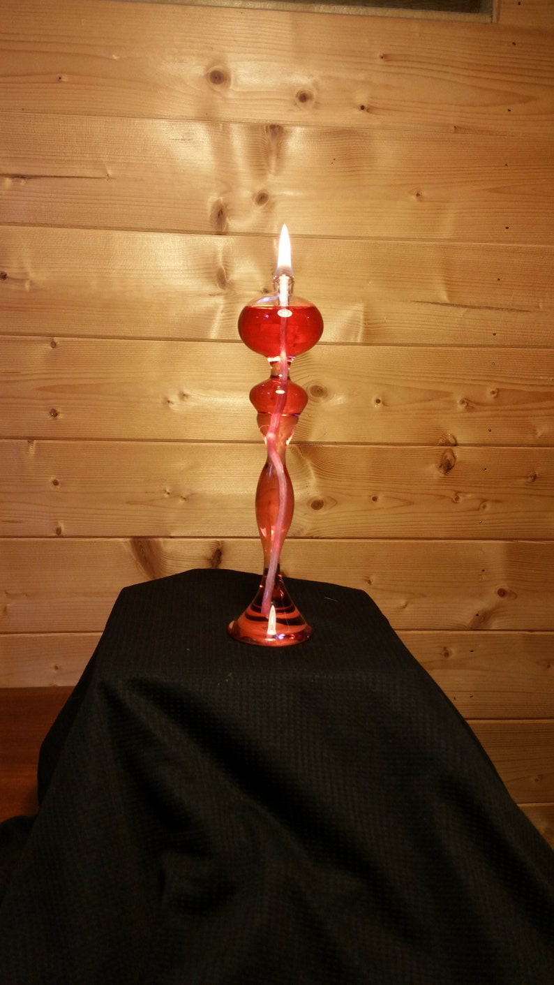 Hand Blown Glass Oil Lamp Pink Lady Etsy