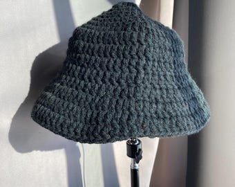 Handmade Black Crochet Bucket Hat: Unisex Winter Wear