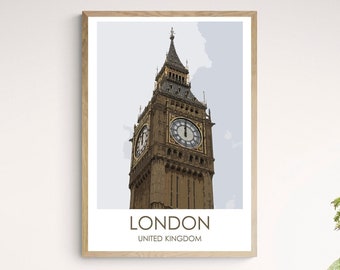 London UK Travel Poster, Minimalist City Wall Decor Travel Gift, Aesthetic Unique Travel Print, Cityscape Illustration Wall Art Print