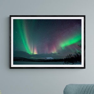 Nordlichter Druck - Leinwand Wandkunst, Fine Art Fotografie Drucke - Nordlichter über einem zugefrorenen See