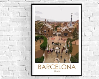 Barcelona Spain Travel Poster, Minimalist City Wall Decor Travel Gift, Aesthetic Unique Travel Print, Cityscape Illustration Wall Art Print
