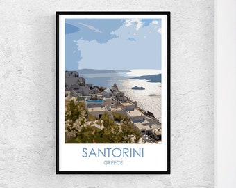 Santorini Greece Travel Poster, Minimalist City Wall Decor Travel Gift, Aesthetic Unique Travel Print Cityscape Illustration Wall Art Print