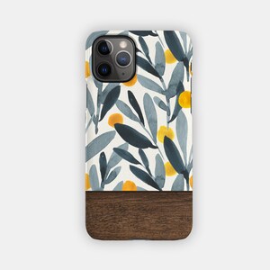 MUSTARD SHOOT iPhone Case - Blue Flowery and Wood Design for your Apple iPhone 15 14 13 12 11 - Botanical Tough iPhone Case